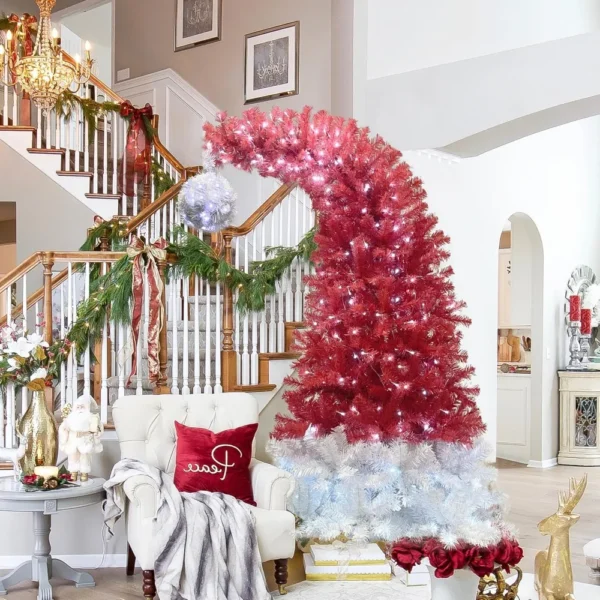 6FT Bendable Christmas Tree, Santa Hat Style Bent Christmas Tree with 300 LED Warm White Lights and 1250 Lush Branch Tips - Image 2