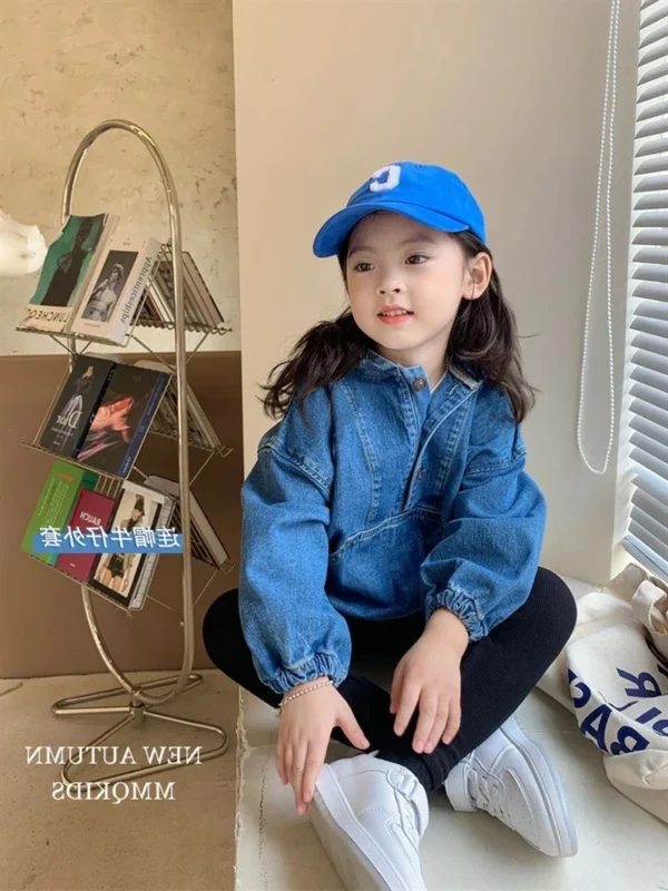3443C Girl Cowboy Hooded Jacket Autumn New Korean Zipper Hooded Jacket Girl's Denim Coat 2-9Year Kid's Coat Outerwear - Image 2