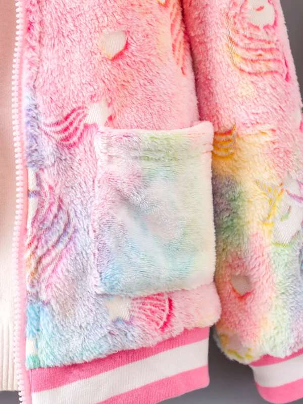 Girls' autumn and winter cute unicorn pattern glow-in-the-dark plush splicing intercolored ribbed fashion simple plush coat - Image 6