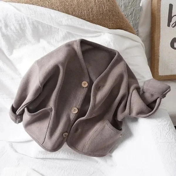 Korean Children's Loose Solid Color Long Sleeved Cardigan Autumn Style Pure Cotton Casual Top Jacket for Boys and Girls - Image 5