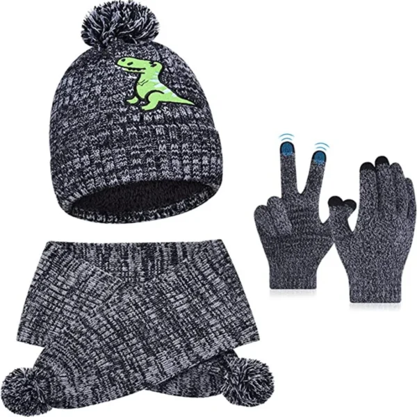 1-5Y Winter Thick Velve Warm Children Baby Knit Gloves Hat Scarf 3pcs Suit Outdoor Windproof Kids Muffler Cap Set for Boy Girl - Image 3