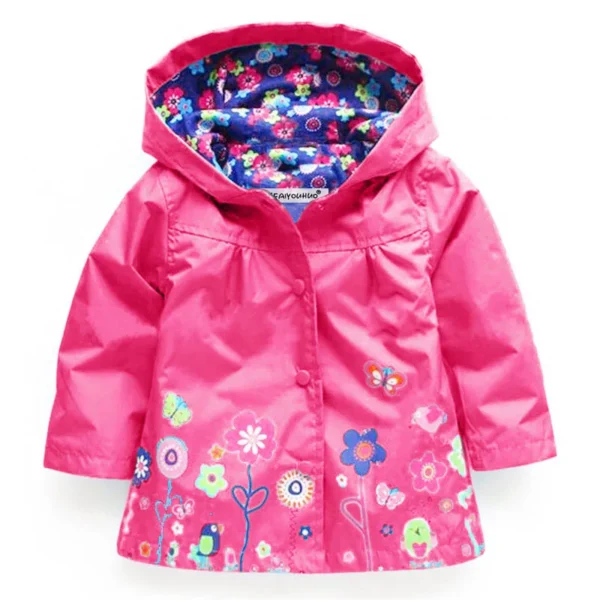 Girls Fashion Waterproof Children Clothes Autumn Casual Baby Boys Windcoat Long Sleeve Jacket Flower Print Kids Hoodie Outwear - Image 3