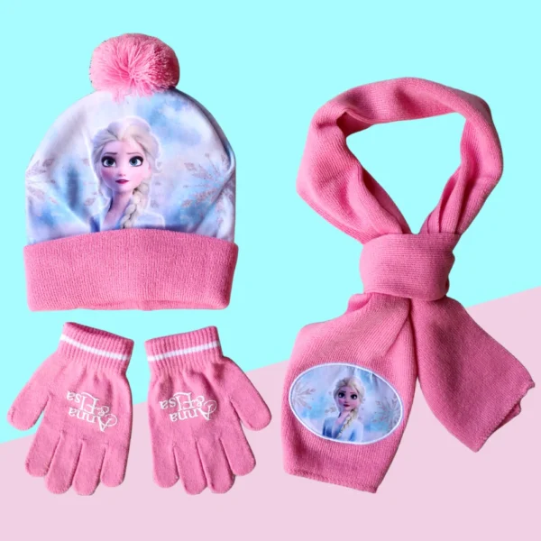 New Autumn Winter Children Hat Elsa Classics Disney Princess Cartoon Cap Scarf Hat Glove Warm knitted hat Girl Christmas Hat - Image 6