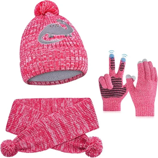 1-5Y Winter Thick Velve Warm Children Baby Knit Gloves Hat Scarf 3pcs Suit Outdoor Windproof Kids Muffler Cap Set for Boy Girl - Image 2