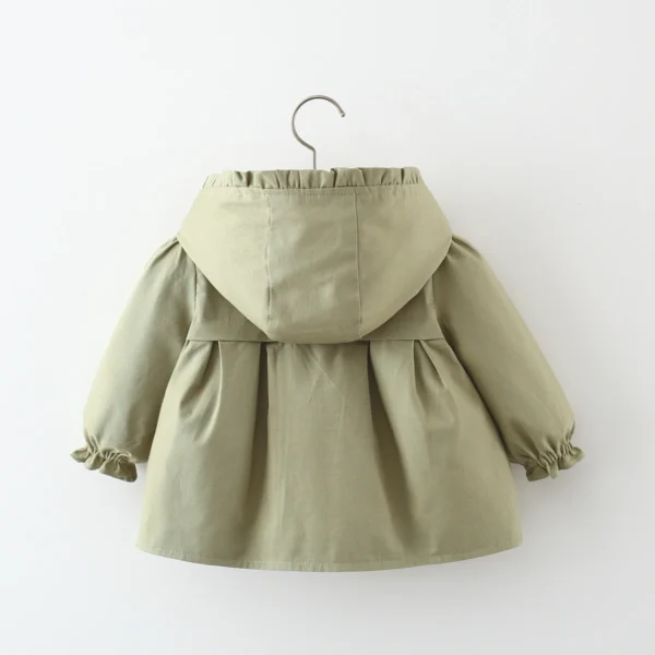 Spring and Autumn Girls Long sleeved Solid Color Hooded Windproof Coat Top Children's Wear Jacket Mid length Korean Edition - Image 4