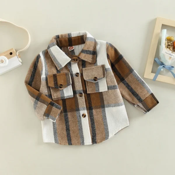 Toddler Baby Boy Girl Plaid Shirt Jacket Outfits Button Down Cardigan Kids Long Sleeve Coat Tops Fall Clothes - Image 2