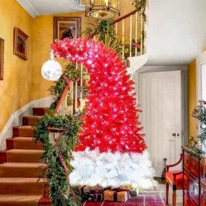 6FT Bendable Christmas Tree, Santa Hat Style Bent Christmas Tree with 300 LED Warm White Lights and 1250 Lush Branch Tips