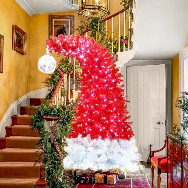 6FT Bendable Christmas Tree, Santa Hat Style Bent Christmas Tree with 300 LED Warm White Lights and 1250 Lush Branch Tips