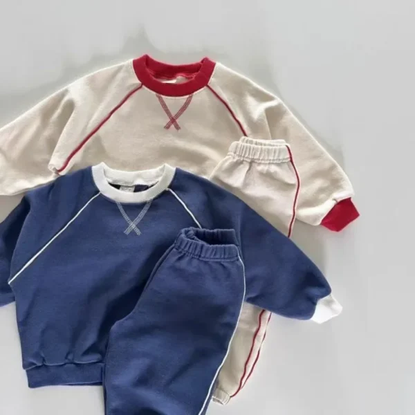 0-5T Baby Autumn Clothes Sets Kids Leisure Clothing Girl Boys Solid X-line Outerwear Sets Spring Sweatshirt+Sweatpants Costume - Image 2