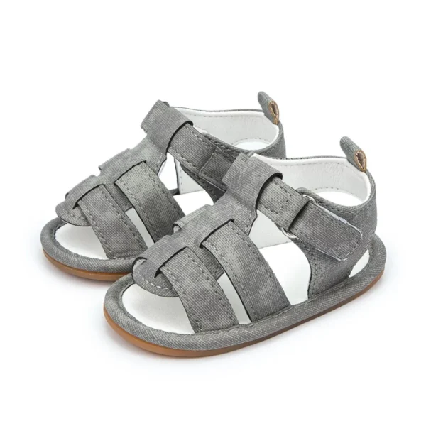 Meckior Baby Boys Sandals Toddler Grey Flats Non-slip Rubber Sole Baby Beach Sandals Crib First Walker Summer Baby Shoes - Image 2