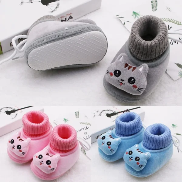 Baby Non-Slip Snow Boots Soft Soled Casual Children'S Shoes Ribbed Knit Stitching Cartoon Cat Decorative Toddler Shoes - Image 6