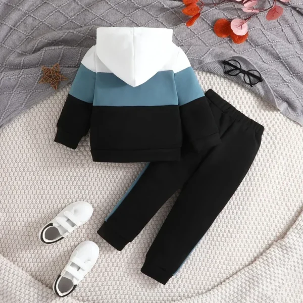 Boys suit 2-7 Years Old Colorblock Coat Long Sleeve Sweatshirt Hoodie Outerwear Trousers suit Children Fashion Clothing - Image 2