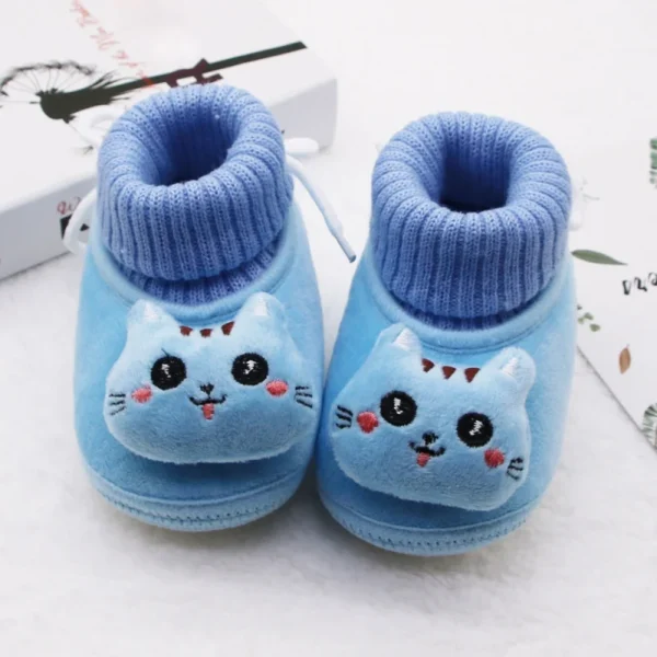 Baby Non-Slip Snow Boots Soft Soled Casual Children'S Shoes Ribbed Knit Stitching Cartoon Cat Decorative Toddler Shoes - Image 2