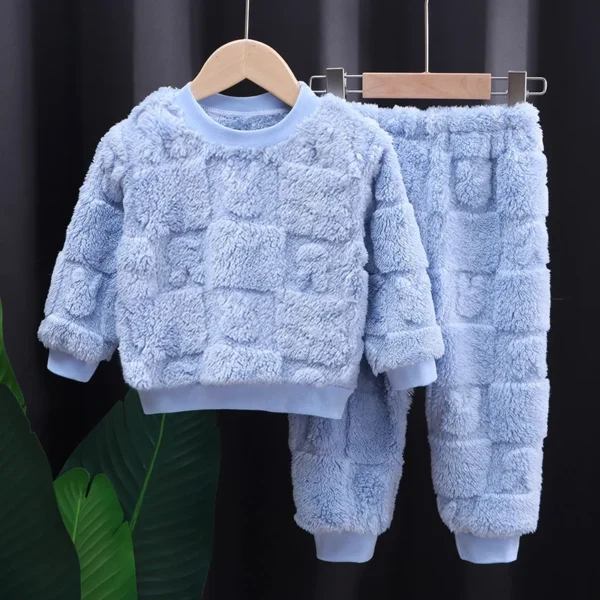 Autumn and Winter Flannel Children's Package Solid Color Boys' Plush Thickened Home Fur Girls' Warm Sleepwear Set - Image 6