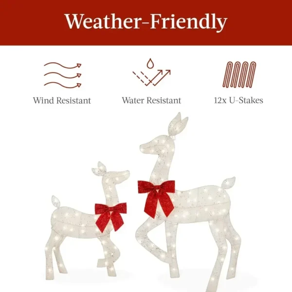 4-foot 3-piece Set of 2D Luminous Christmas Deer, Outdoor Reindeer Decoration, 175 LED Lights, Wooden Stakes, Zippers - White - Image 6