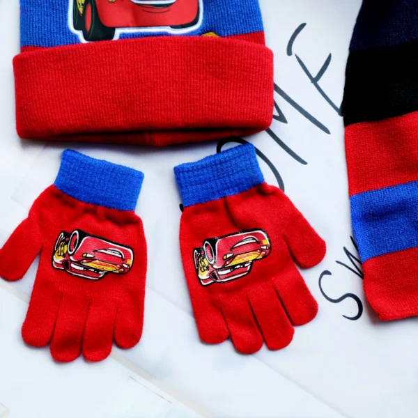 3-8Years New Autumn Winter Children Cars Lightning Mcqueen Cartoon Scarf Hat Glove Three-piece Warm Boy Girl Child Christmas Hat - Image 6