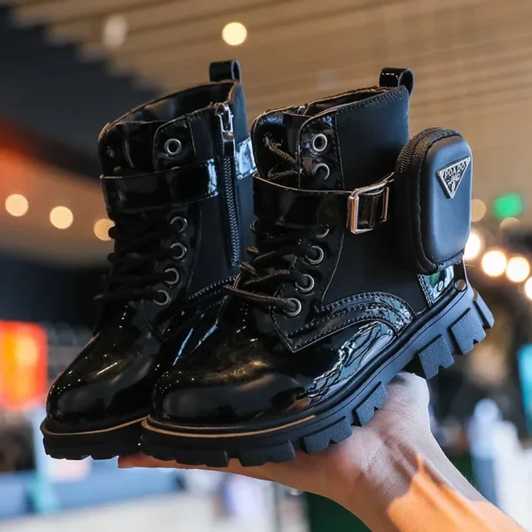 Kids Boots Fashion Patent Leather Girl Shoes British Style Ankle Boots Warm Plush Snow Boot Waterproof Non-slip Children's Shoes - Image 5