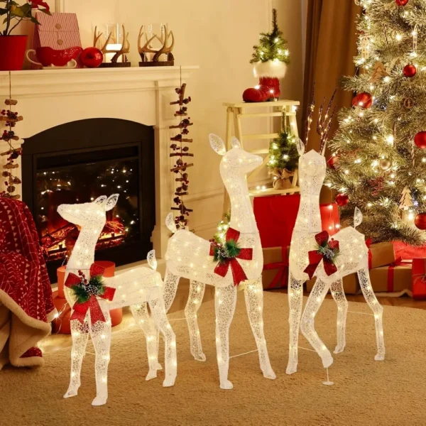 3 Pieces Lighted Christmas Reindeer Family, Xmas Lighted Deer Decoration with LED Lights,for Yard Patio Lawn Garden Party