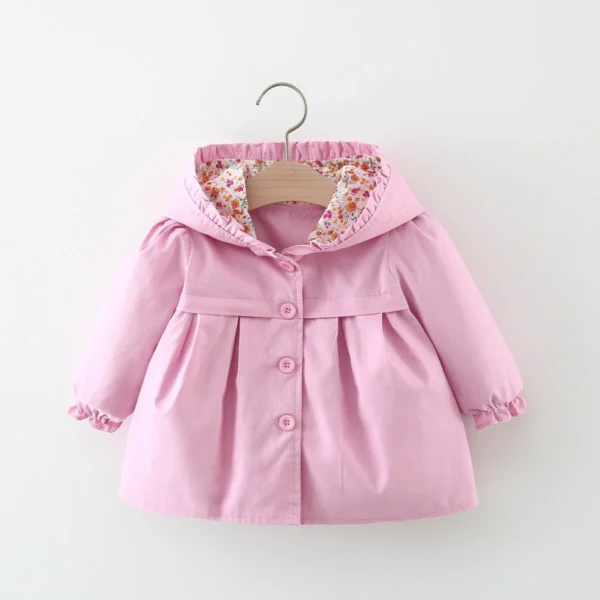 Spring and Autumn Girls Long sleeved Solid Color Hooded Windproof Coat Top Children's Wear Jacket Mid length Korean Edition - Image 5