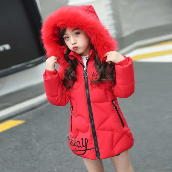 Big Size Teenager Winter Keep Warm Girls Jacket Letter Long Style Hooded Windbreaker Coat For Kids Children Christmas Outerwear - Image 2