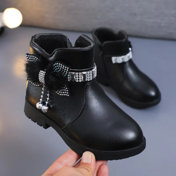 Girls Children Princess Shoes with Butterfly Knot Soft Sole High Top Studded Boots Kids Casual PU Leather Boots Pure Color Shoes - Image 4