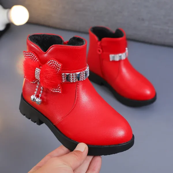 Girls Children Princess Shoes with Butterfly Knot Soft Sole High Top Studded Boots Kids Casual PU Leather Boots Pure Color Shoes - Image 2