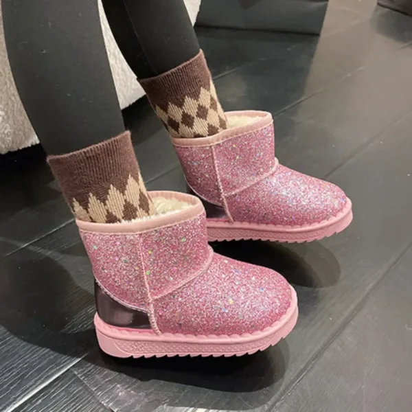 Kids Snow Boots 2024 Winter New Sequin Princess Ankle Boots Plush Warm Cotton Shoes Toddler Non-slip Sneakers Pink Girl's Boot - Image 2