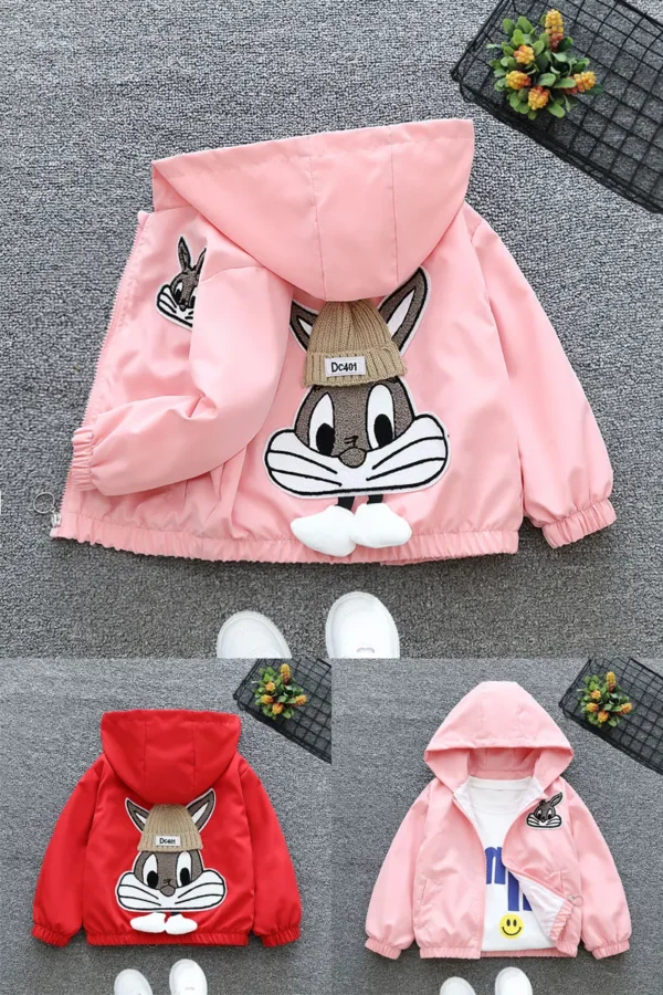 2024 Spring and Autumn Girls and Children's Cute Rabbit Letter Long sleeved Hooded Zipper Coat Children's Clothing 1-8Y - Image 5