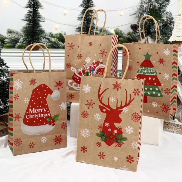 Christmas Kraft Paper Gift Bags Xmas Candy Cookies Gift Tote Bag Christmas Decoration 2024 for Home Navidad Noel New Year 2025