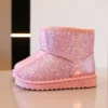 Kids Snow Boots 2024 Winter New Sequin Princess Ankle Boots Plush Warm Cotton Shoes Toddler Non-slip Sneakers Pink Girl's Boot - Image 6