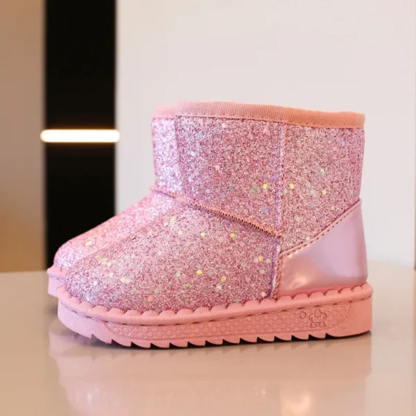 Kids Snow Boots 2024 Winter New Sequin Princess Ankle Boots Plush Warm Cotton Shoes Toddler Non-slip Sneakers Pink Girl's Boot - Image 6