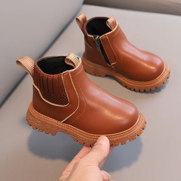 Fashion Boy Girl Short Boots Non-Slip British Style Boots Children's Side Zipper Design Single Boots Leather Boots Anti-skid - Image 5