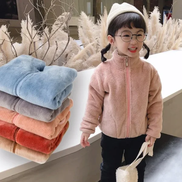 Boys Girls Fashion Cartoon Long Sleeve Zipper Sport Coat Casual Daily Outfit Zipper Tops Kids Flannel Clothing Warm Jacket - Image 2