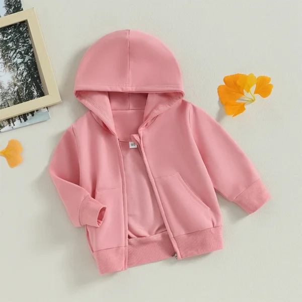 Solid Casual Zip Up Hooded Coat For Toddler Boys Girls Hoodies Jacket Long Sleeve Kids Coat Fall Winter Clothes Outerwear - Image 3