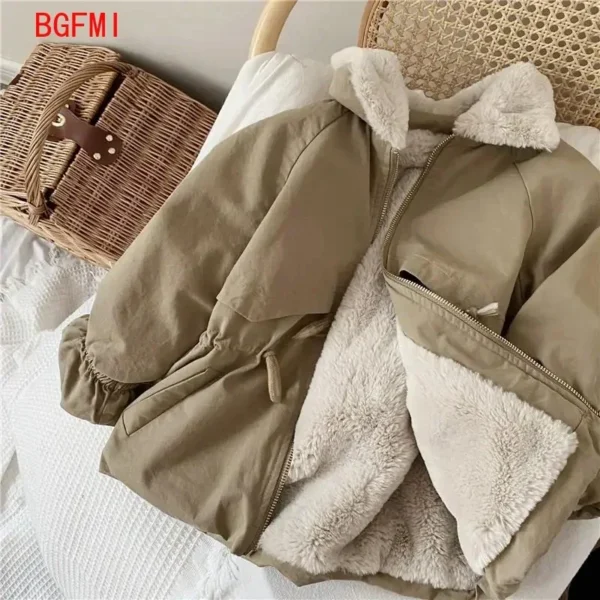 Baby Boys Khaki Lamb Wool Blend Parkas Coat Autumn Winter Coats Fur Jackets for Girls Cute Warm Jacket Children Snowsuit Fashion - Image 2