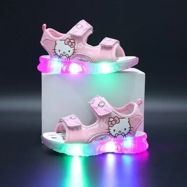 2024 Summer Baby LED Light Sandals For Girls Cute Hello Kitty Children's Casual Shoes Anti-slip Kids Beach Shoes Outdoor Shoes - Image 3