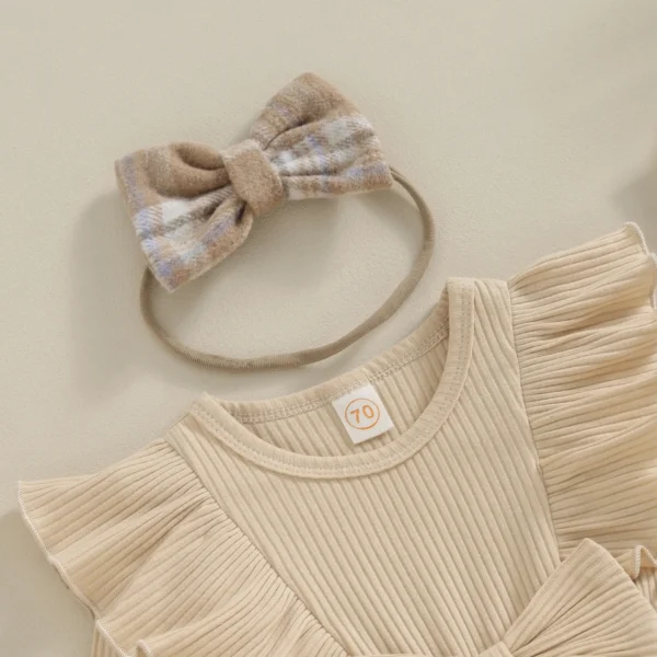 Infant Baby Girl 2Pcs Ruffle Bodysuits Cute Long Sleeve Plaid Skirt Romper with Headband Clothing Set Children Outerwear - Image 3