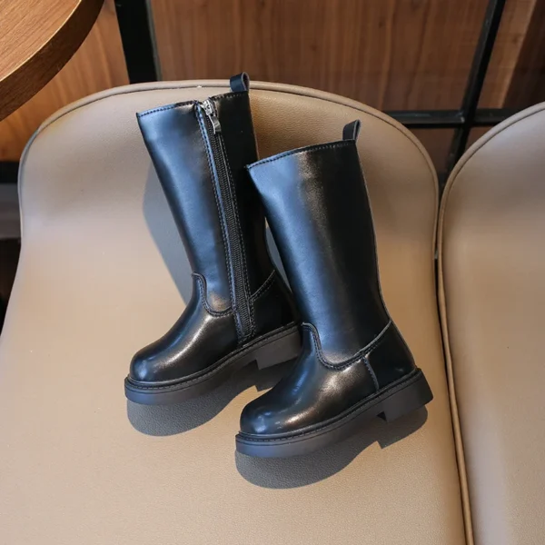 Winter Sexy Black Catwalk Casual Round Toe Fashion Children's Square Heel Kids Comfortable Increased ZIP Warm Ins Long Boots - Image 6