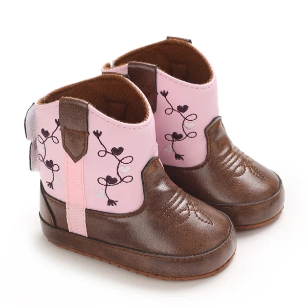 0-18M Retro Baby Boots PU Cute Printed Casual Baby Boots Embroidered Baby Boots Baby Walking Shoes - Image 2