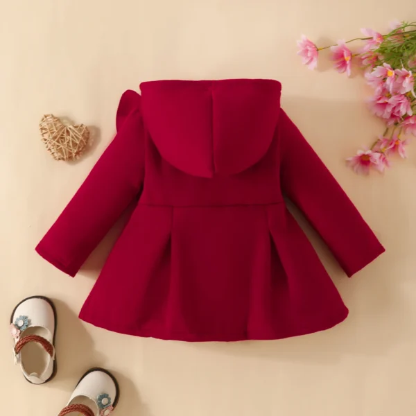 Baby Girl Ruffled Long Sleeve Fleece Hooded Single Breasted CoatKids Clothes Autumn And WinterRecommended To Buy One Size Larger - Image 2