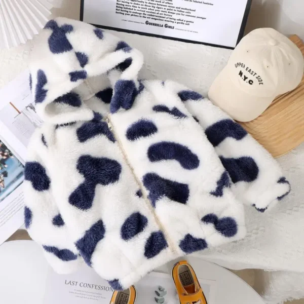 Girls Hooded Plush Jacket Big Children Autumn Winter Keep Warm Outerwear Fashion Princess Christmas Clothes Kids Cute Cow Coat - Image 3