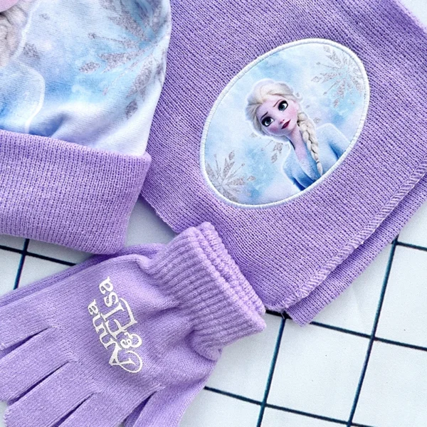 Children's Hat New Fall Winter ELSA Cartoon Hat Scarf Gloves Kids Toddler Girl Hat and Scarf Set - Image 4