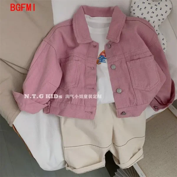 2-10Y Boys Girls Denim Cotton Jackets Pink Laple Tops Spring Autumn 2024 New Fashion Sweet Cute Coat Jacket Baby Girl Clothes - Image 3