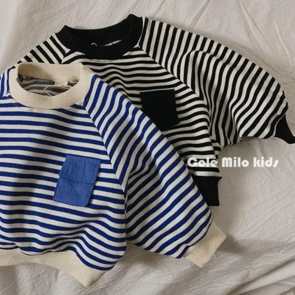 Spring Autumn Stripe Long Sleeves Sweatshirt Kids Boys' Loose Bat Sleeves Tops Girls' Baby Boy Clothes
