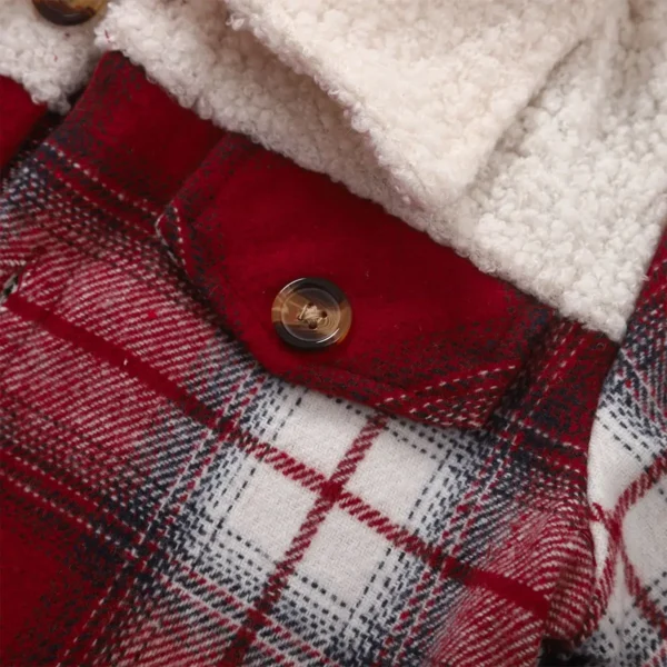 1-6 year old boys' spring and autumn style spliced fleece collar single breasted checkered versatile casual jacket - Image 5