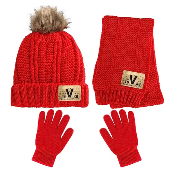 Autumn and winter children's hats, scarves and gloves three-piece baby thick hat and neck knitted hats for boys and girls - Image 2