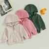 Solid Casual Zip Up Hooded Coat For Toddler Boys Girls Hoodies Jacket Long Sleeve Kids Coat Fall Winter Clothes Outerwear