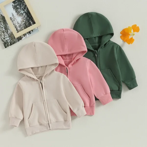 Solid Casual Zip Up Hooded Coat For Toddler Boys Girls Hoodies Jacket Long Sleeve Kids Coat Fall Winter Clothes Outerwear
