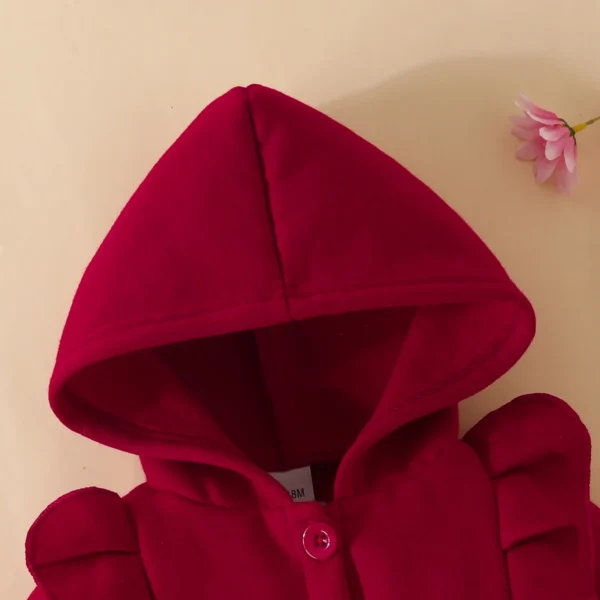 Baby Girl Ruffled Long Sleeve Fleece Hooded Single Breasted CoatKids Clothes Autumn And WinterRecommended To Buy One Size Larger - Image 3