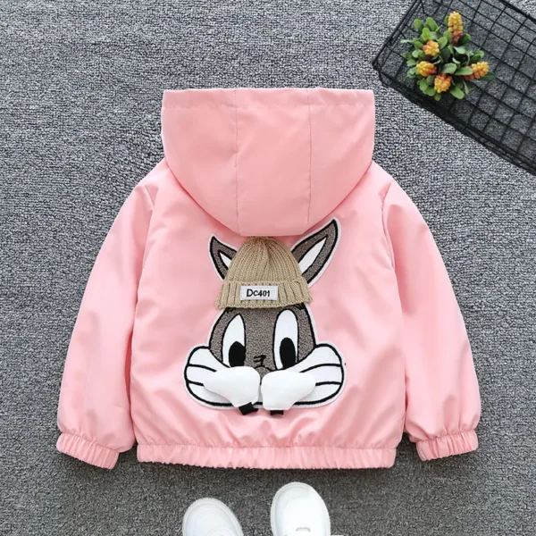 2024 Spring and Autumn Girls and Children's Cute Rabbit Letter Long sleeved Hooded Zipper Coat Children's Clothing 1-8Y - Image 3